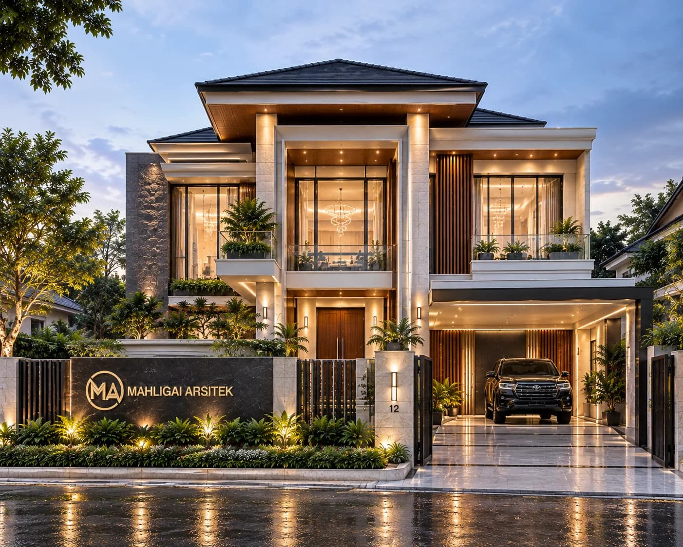 Desain Rumah Dua Lantai Modern Atap Perisai