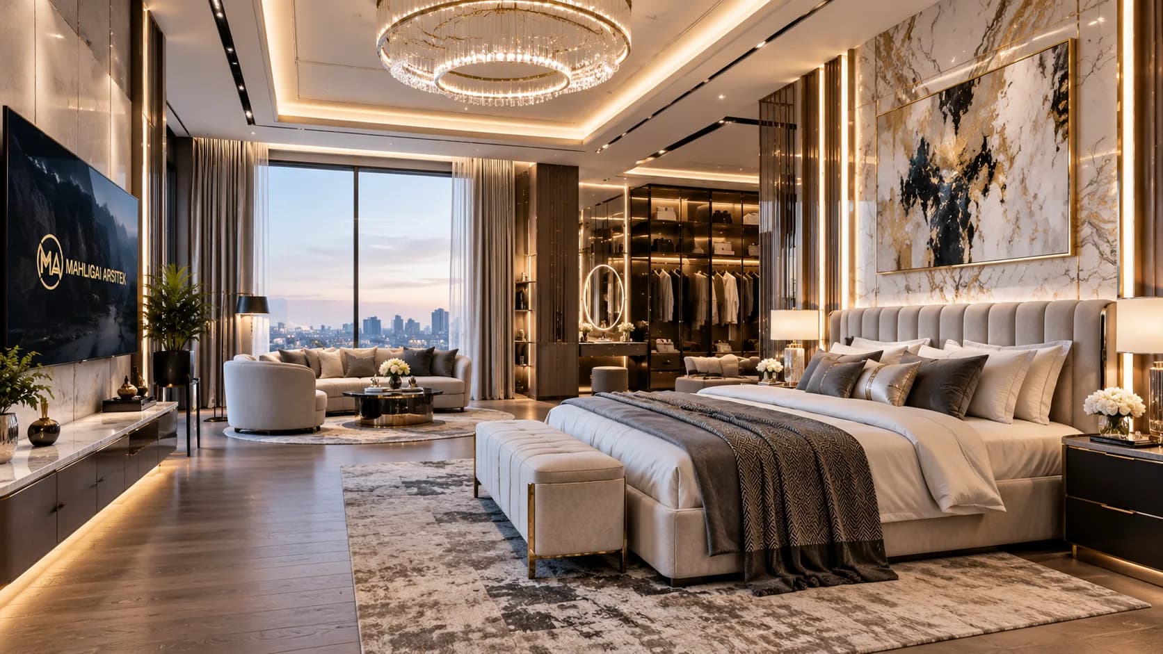 Desain Interior Kamar Tidur Utama Mewah dengan Walk-in Closet
