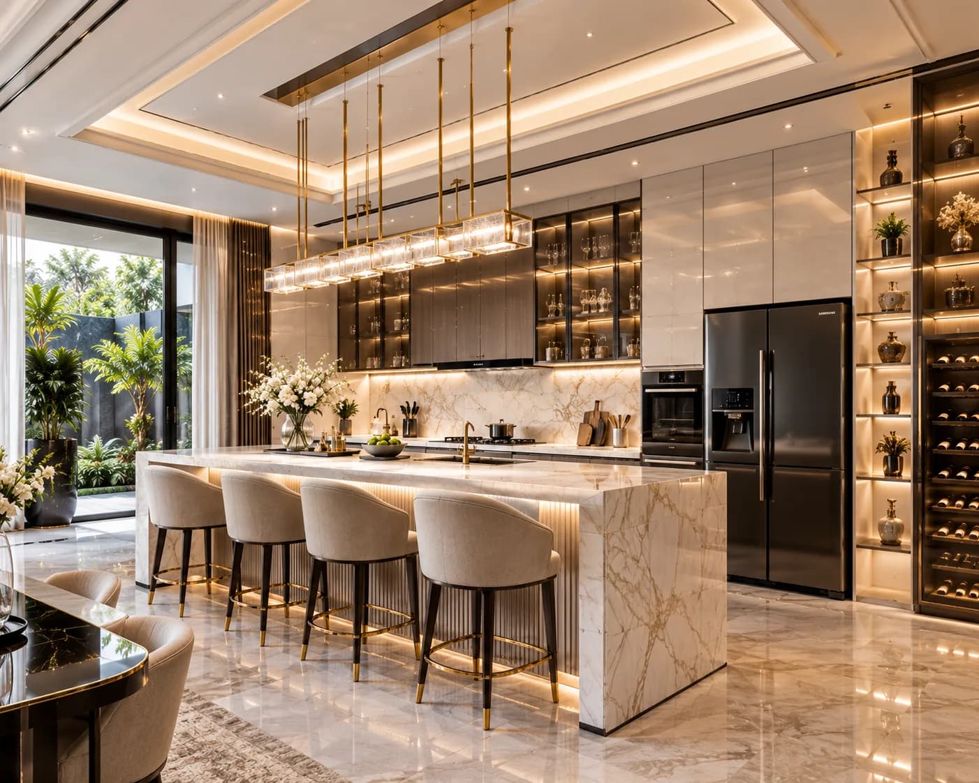 Desain Interior Dapur Mewah dengan Kitchen Island Marmer