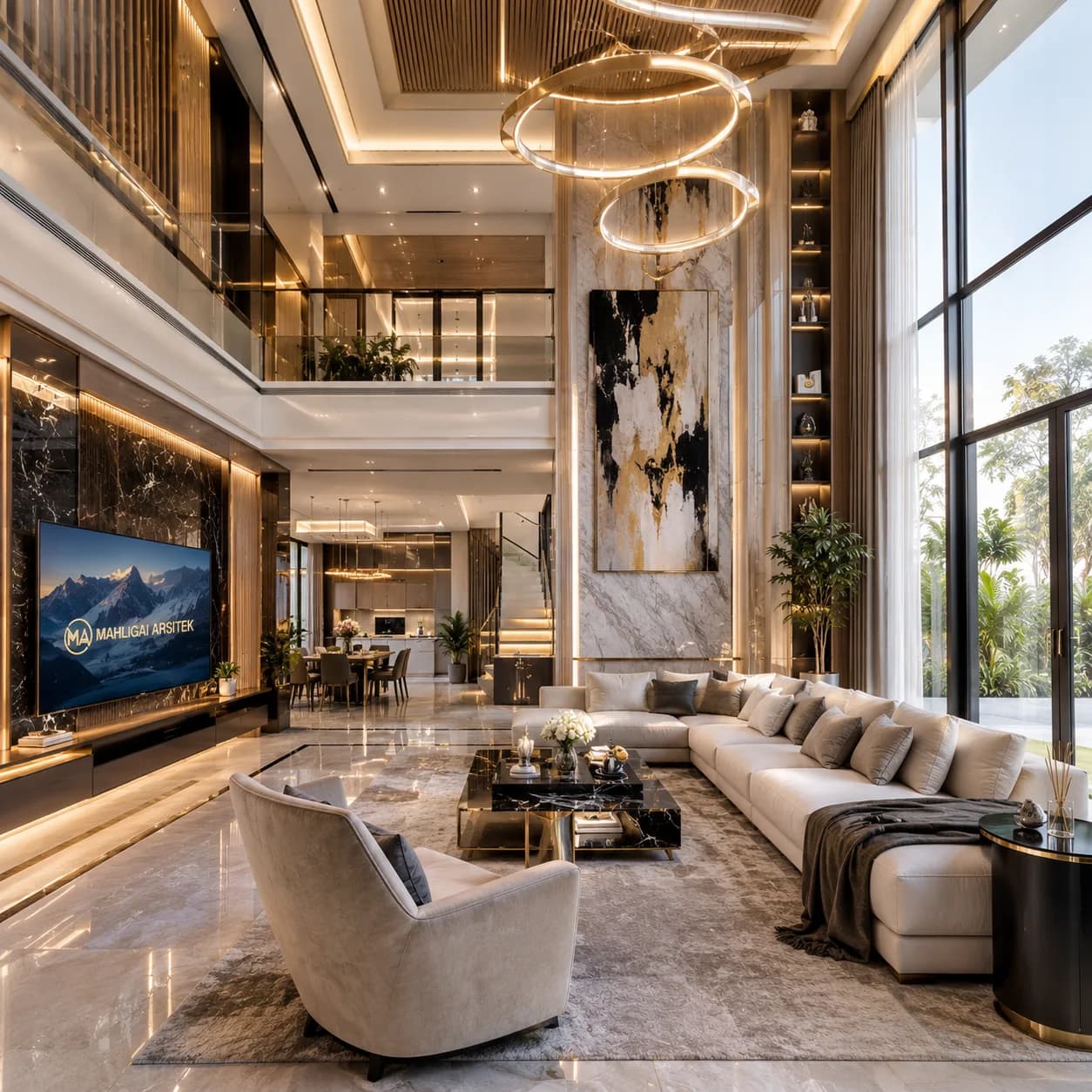 Desain Interior Ruang Keluarga Double Height Mewah