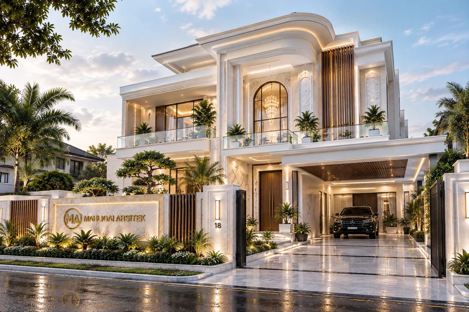 Desain Rumah Sangat Mewah Nuansa Putih dan Marmer